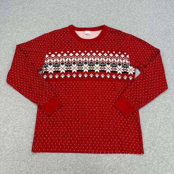 Hanna Andersson Pajama Top Adult Unisex L Red Heritage Fair Isle 59845 Organic - Picture 2 of 8